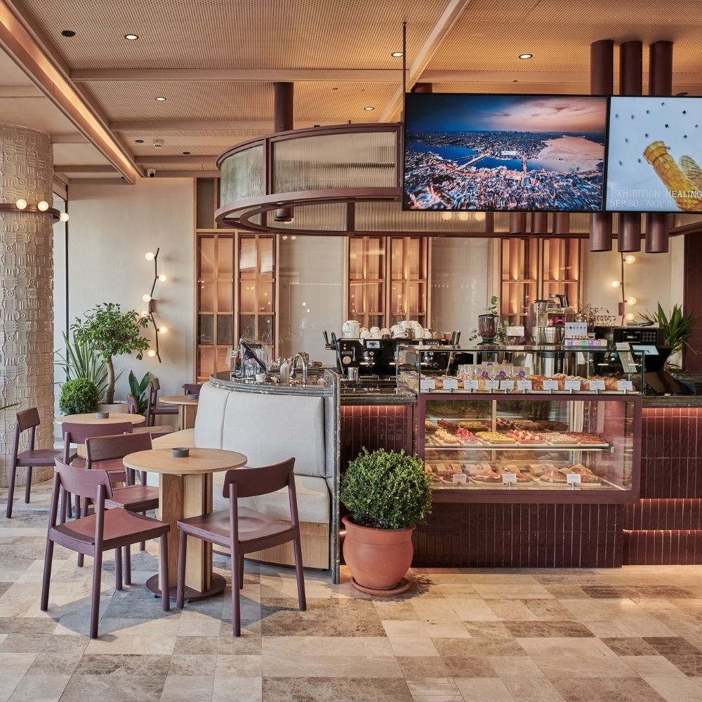Cafe Marmara interior and patisserie counter