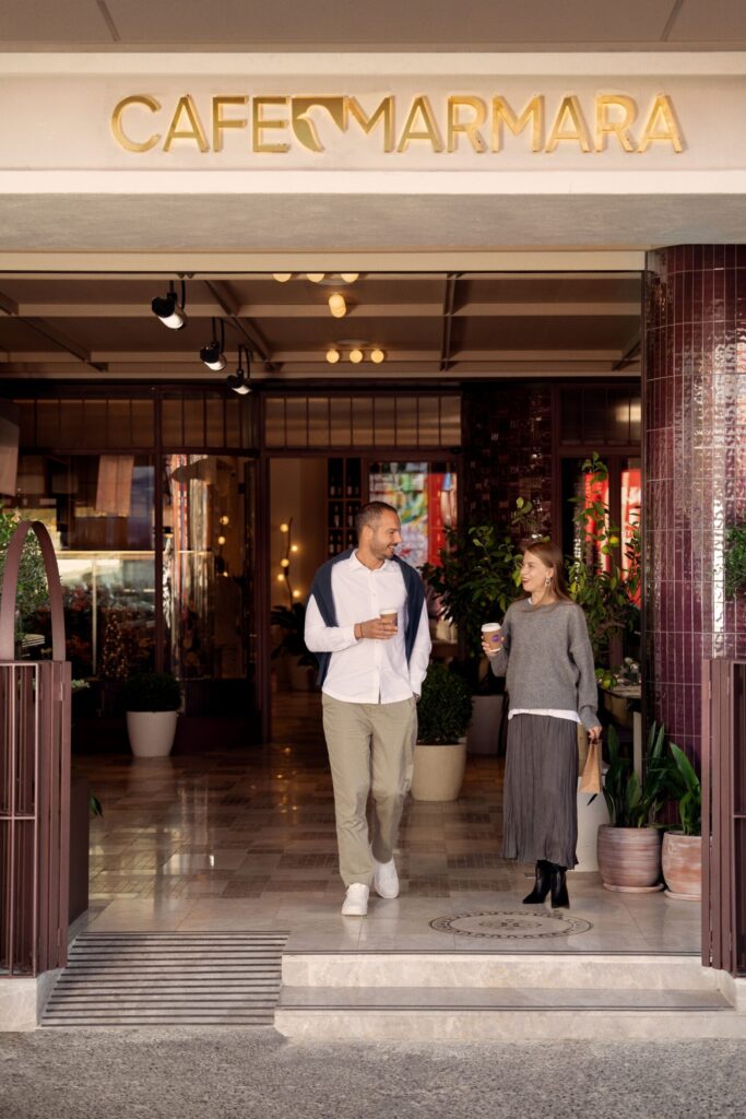 Cafe Marmara entrance with its signage