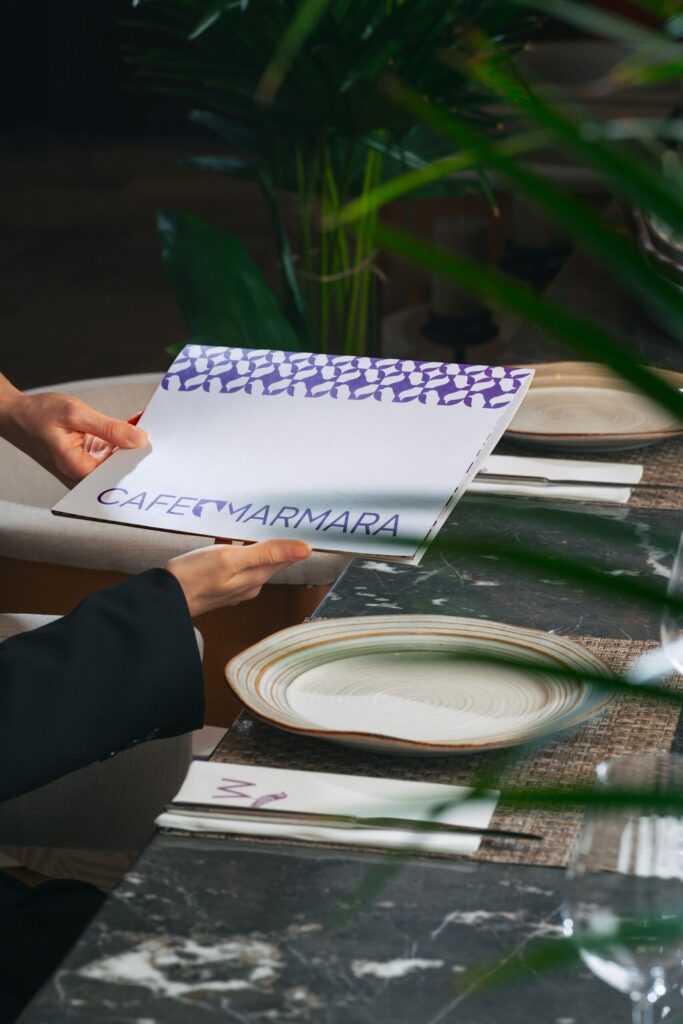 Table set with the Cafe Marmara menu