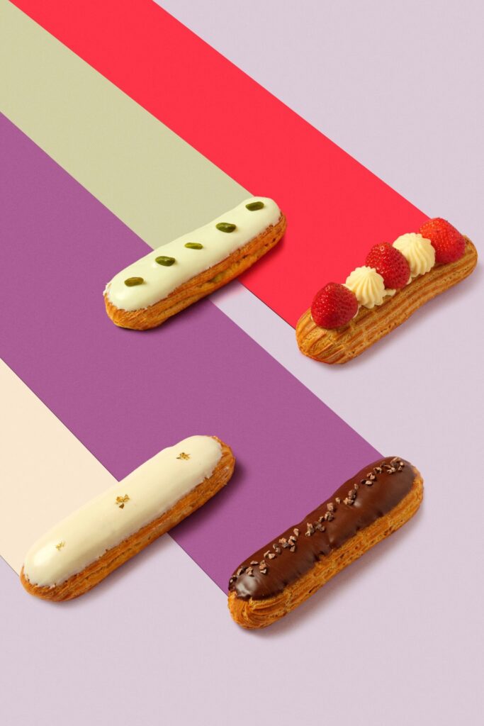 Éclairs on a pastel background