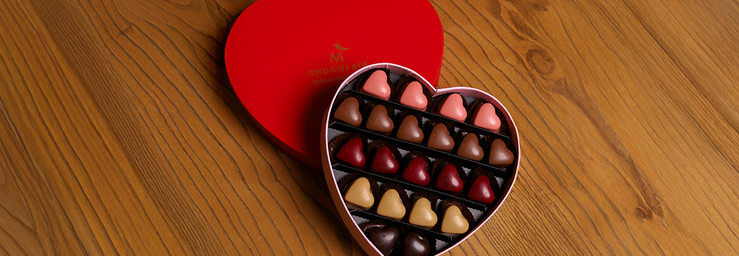 M Chocolate chocolates in a heart-shaped box