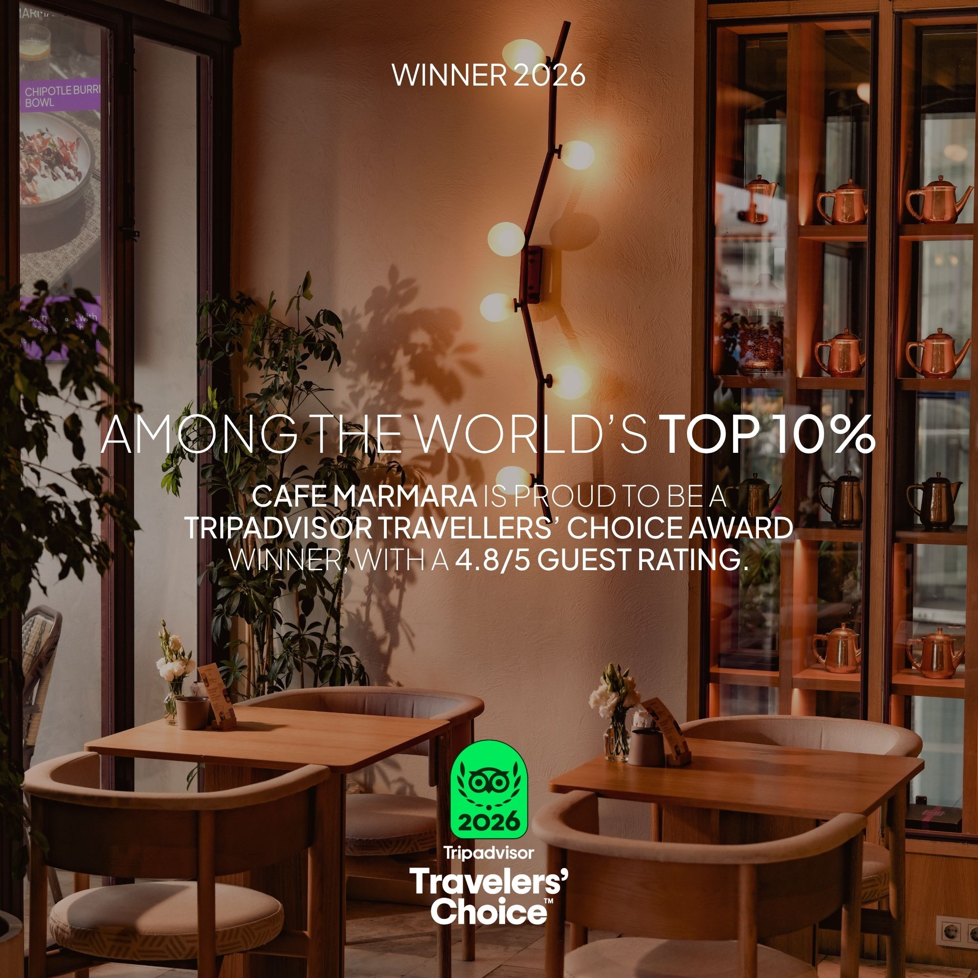 Cafe Marmara wins the Tripadvisor Travellers’ Choice 2026 award: among the world’s top 10%, 4.8/5 guest rating